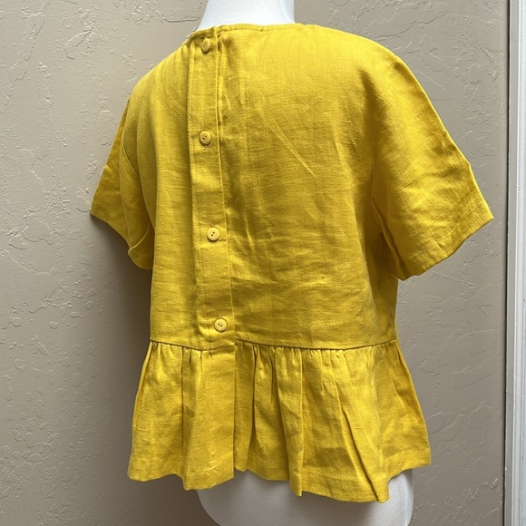 OFFON Linen Peplum Blouse in Yellow, L - Picture 4 of 14